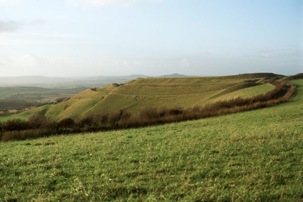 A historical hill fort overlooking the valley below